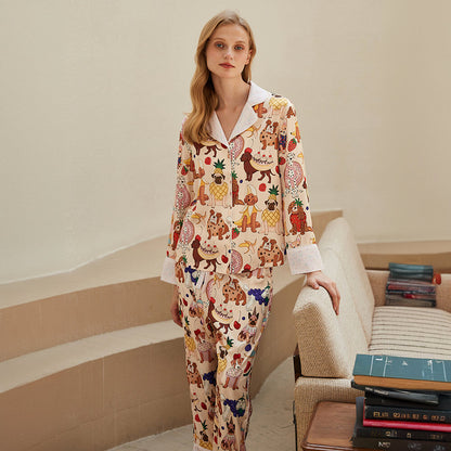 Unique Animal Print Pet Hair-Resistant Satin Pajama Set