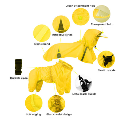 Reflective Windproof And Waterproof Hooded Dog Cape Raincoat